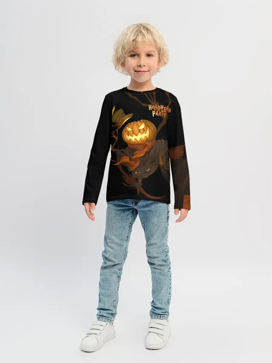 Детский лонгслив / Приветливая тыква на Хэллоуин