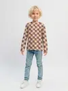 Детский лонгслив / Коричневые и бежевые квадраты с линями