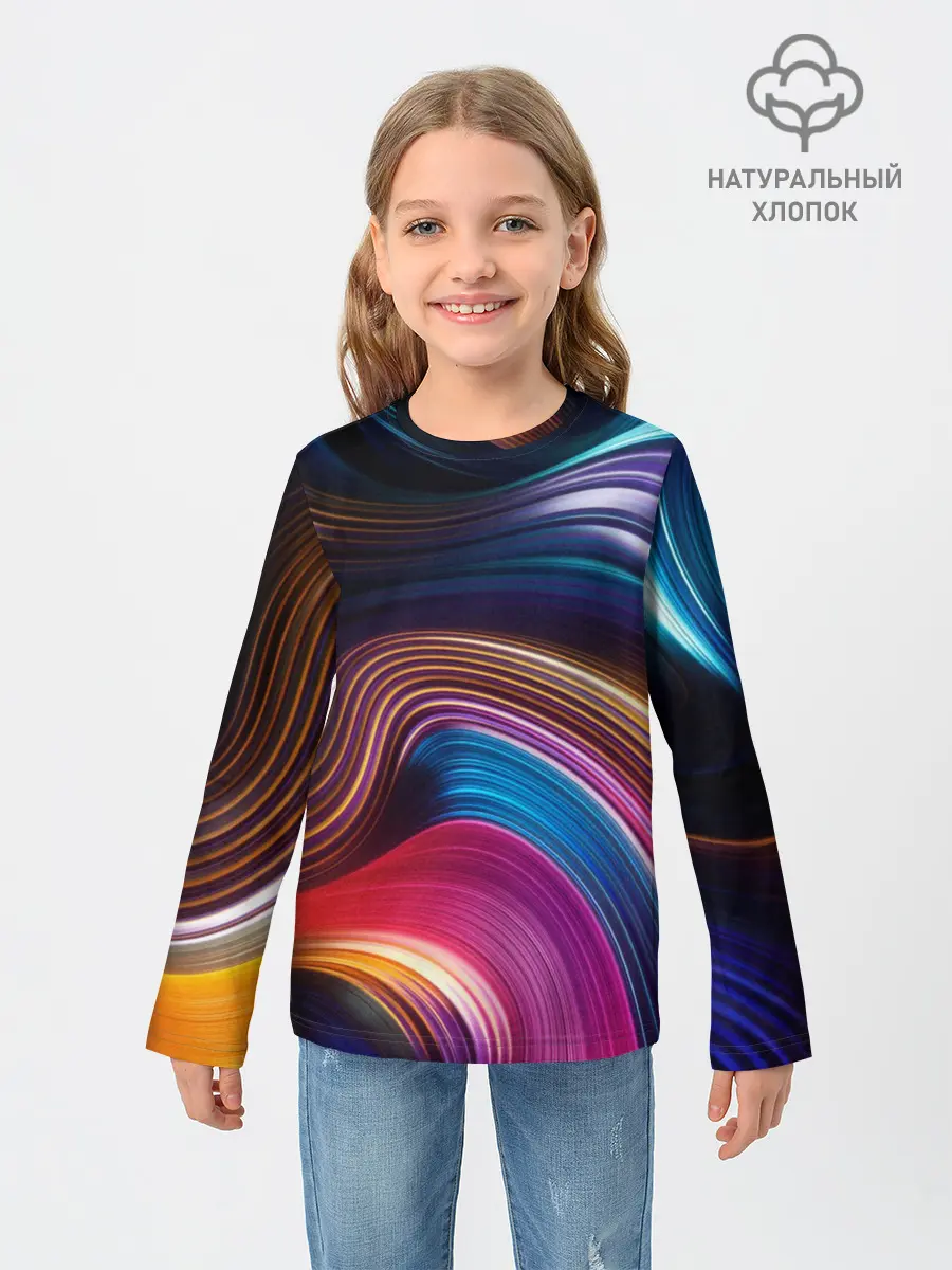 Детский лонгслив / Цветные неоновые волны