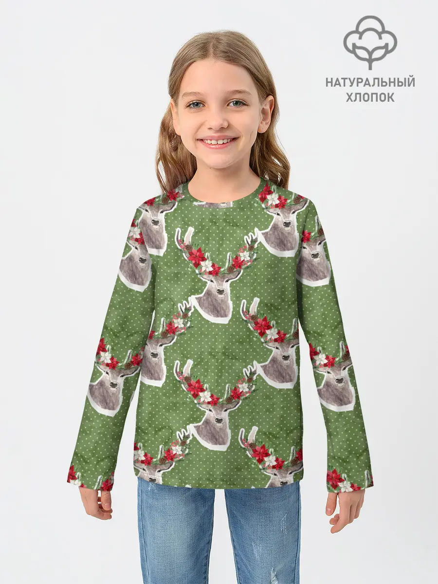 Детский лонгслив / Новогодние олени 2022