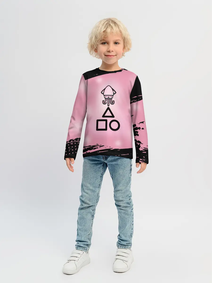 Детский лонгслив / МИЛЫЙ КАЛЬМАР | ТРЕУГОЛЬНИК КВАДРАТ КРУГ