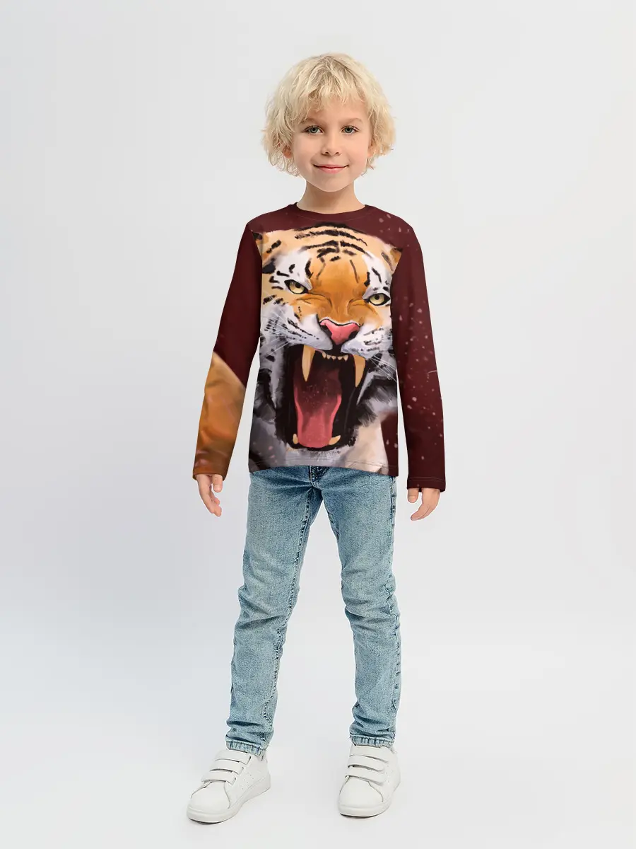 Детский лонгслив / Тигр красавчик сердится