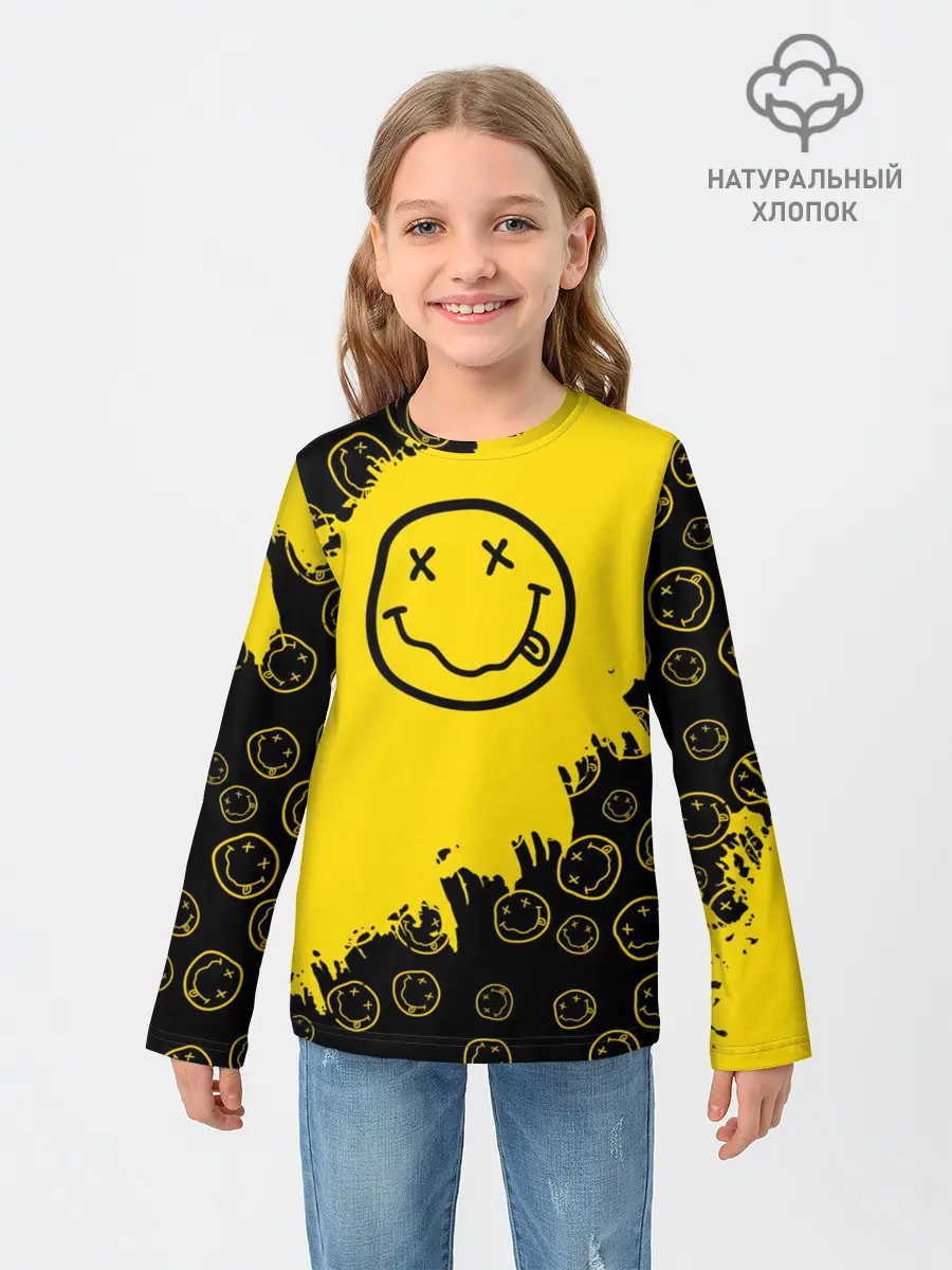 Детский лонгслив / Nirvana Smile | Нирвана Рваный Паттерн