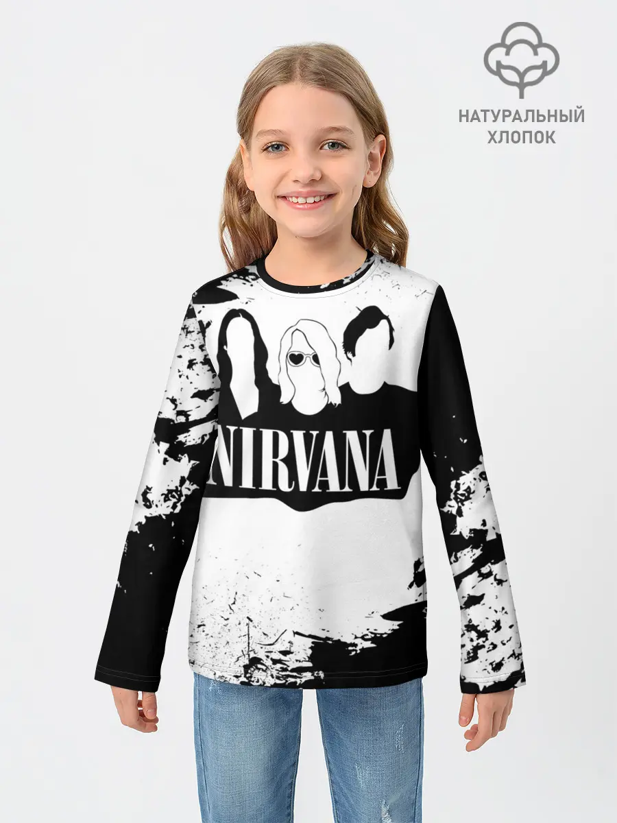 Детский лонгслив / Нирвана Рок Группа Гранж ЧБ | Nirvana