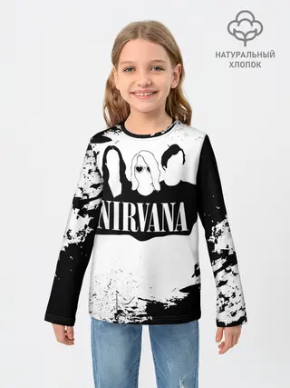 Детский лонгслив / Нирвана Рок Группа Гранж ЧБ | Nirvana