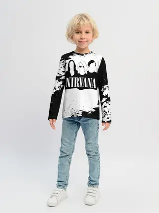 Детский лонгслив / Нирвана Рок Группа Гранж ЧБ | Nirvana