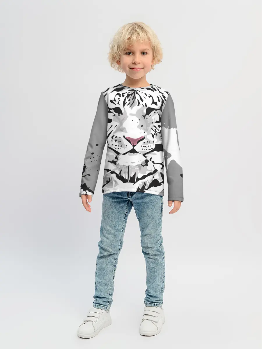 Детский лонгслив / Белый снежный тигр