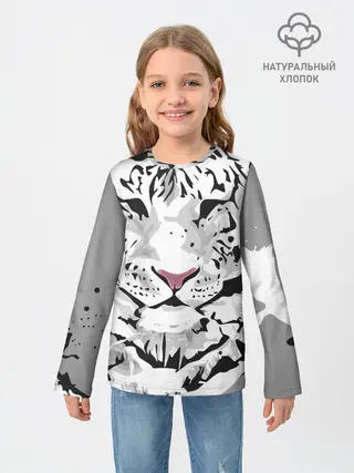 Детский лонгслив / Белый снежный тигр
