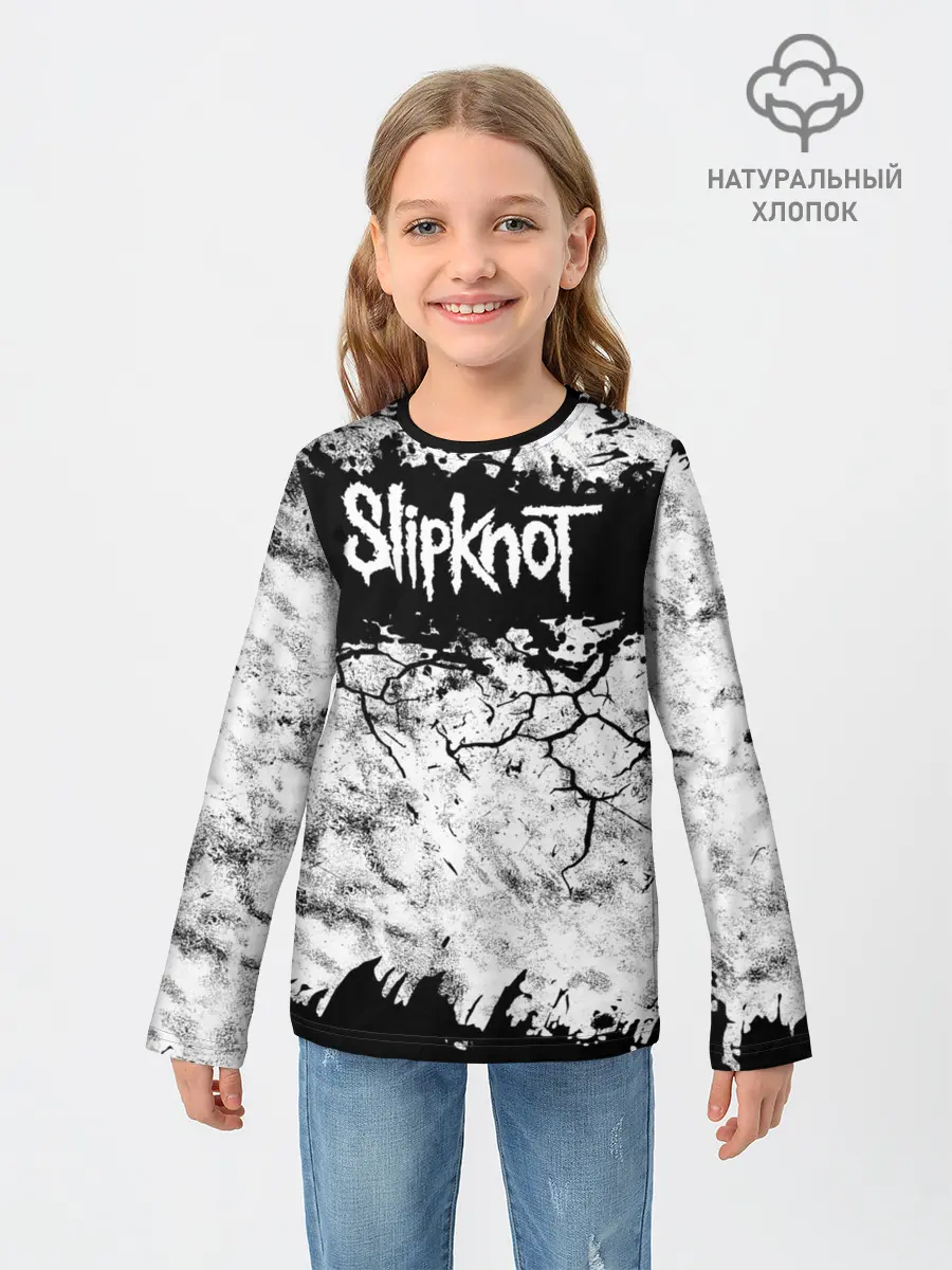 Детский лонгслив / Надпись Слипкнот Рок Группа ЧБ | Slipknot