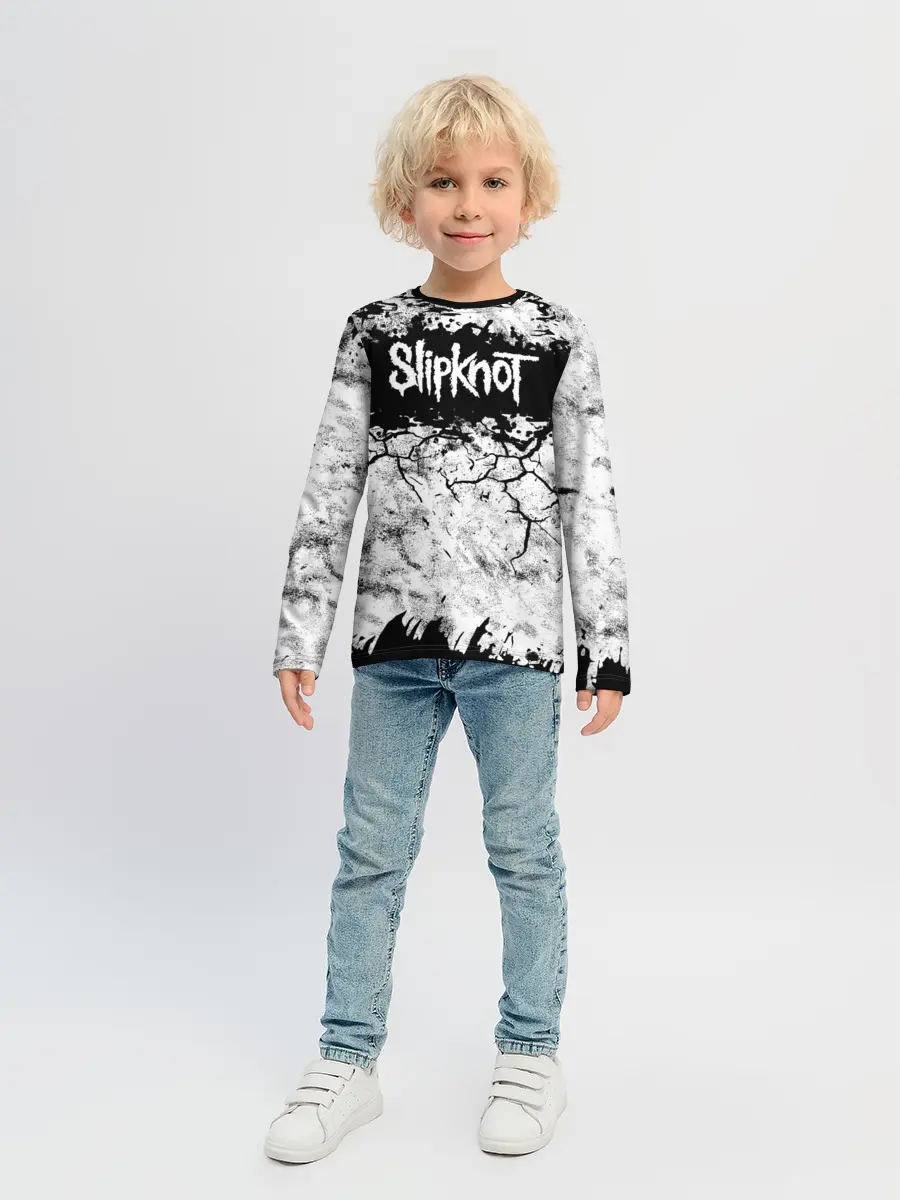 Детский лонгслив / Надпись Слипкнот Рок Группа ЧБ | Slipknot