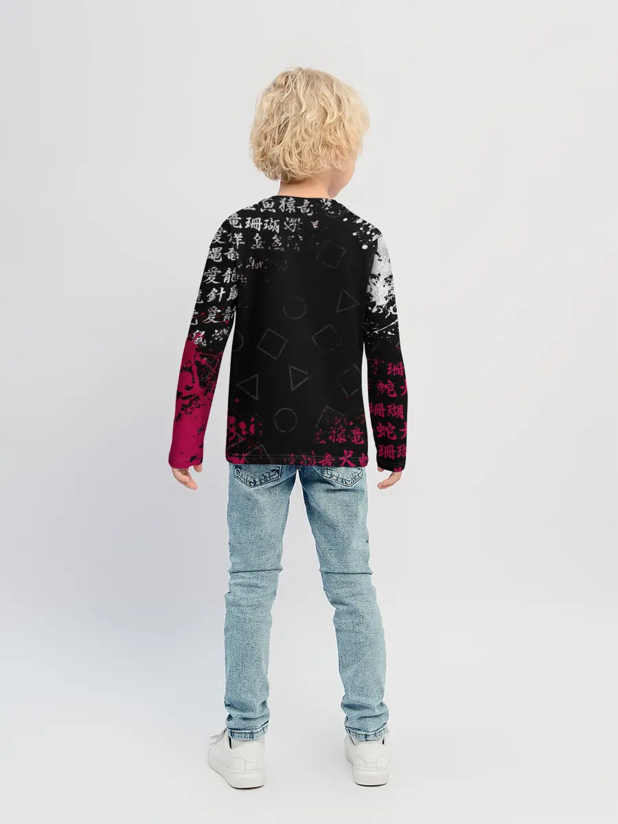 Детский лонгслив / ИГРА В КАЛЬМАРА БРЫЗГИ КРАСОК / ИЕРОГЛИФЫ