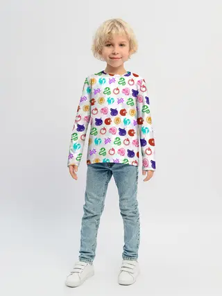 Детский лонгслив / 7 СМЕРТНЫХ ГРЕХОВ ЦВЕТНОЙ ПАТТЕРН СИМВОЛЫ