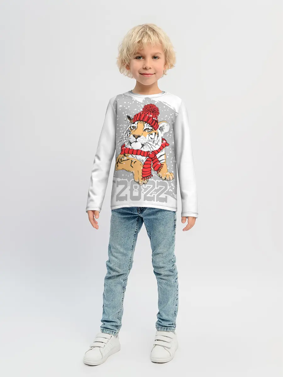 Детский лонгслив / Тигр в красной шапке