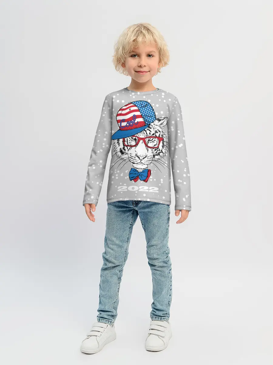 Детский лонгслив / Крутой белый тигр