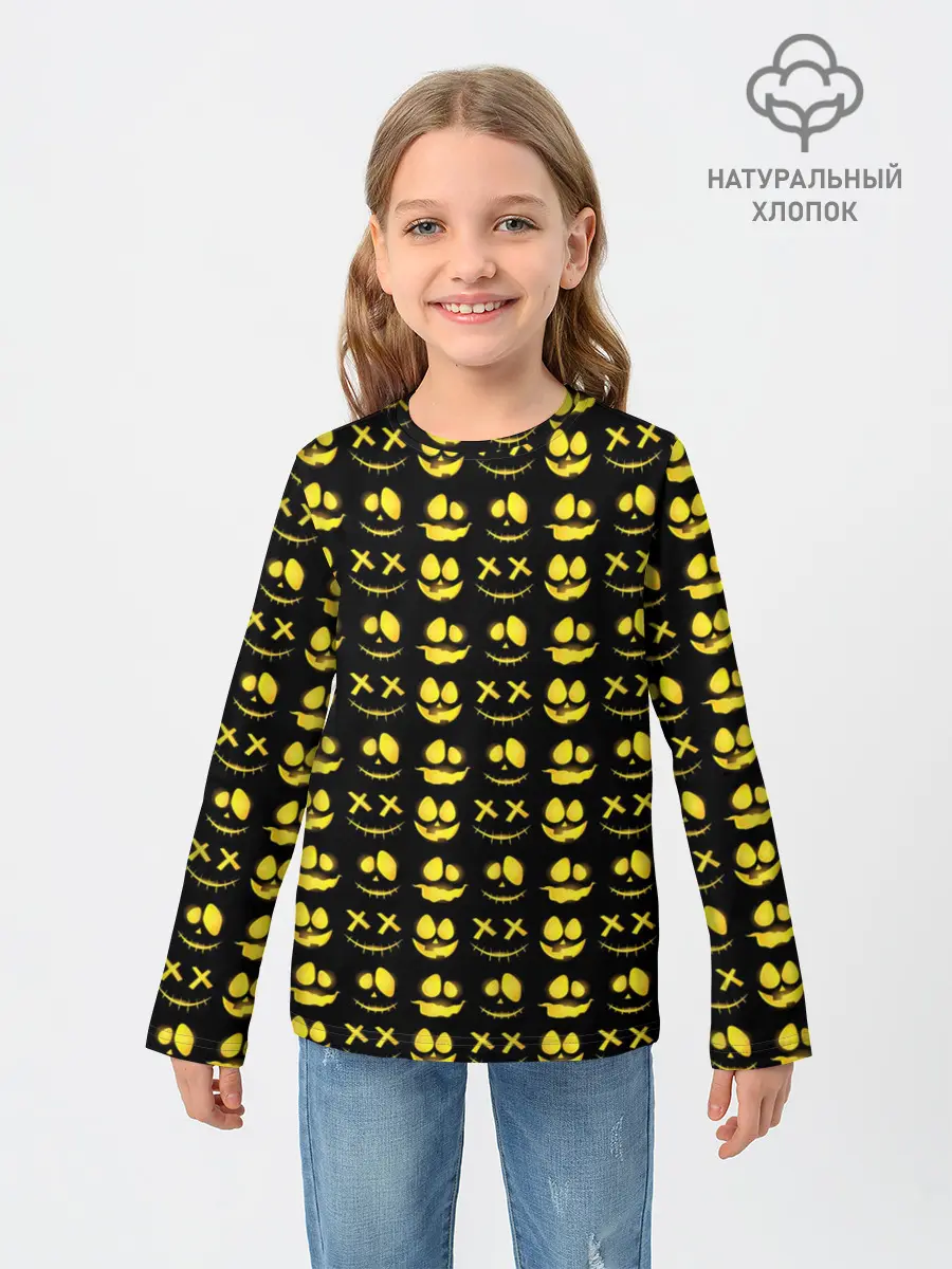 Детский лонгслив / Прикольные смайлы Хэллоуин / Halloween