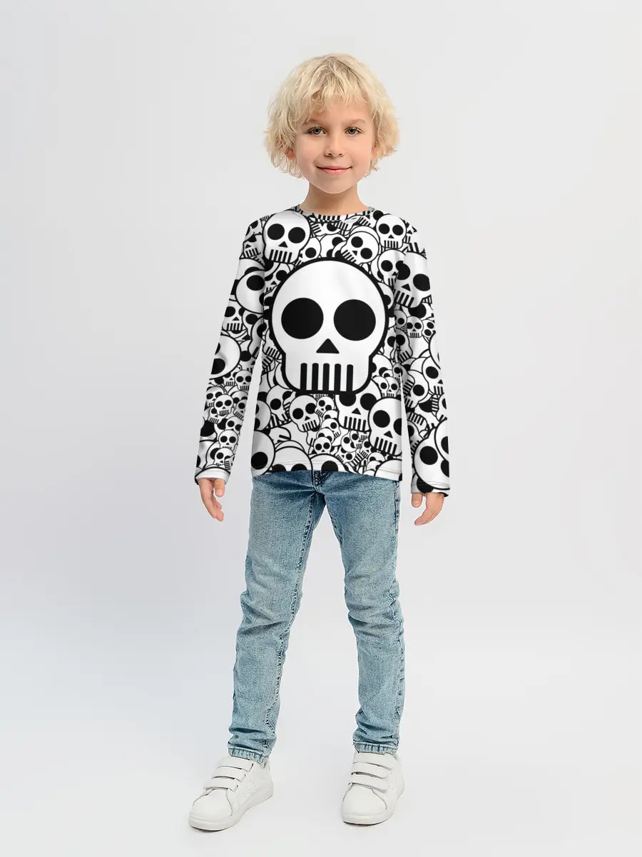 Детский лонгслив / черепа чб