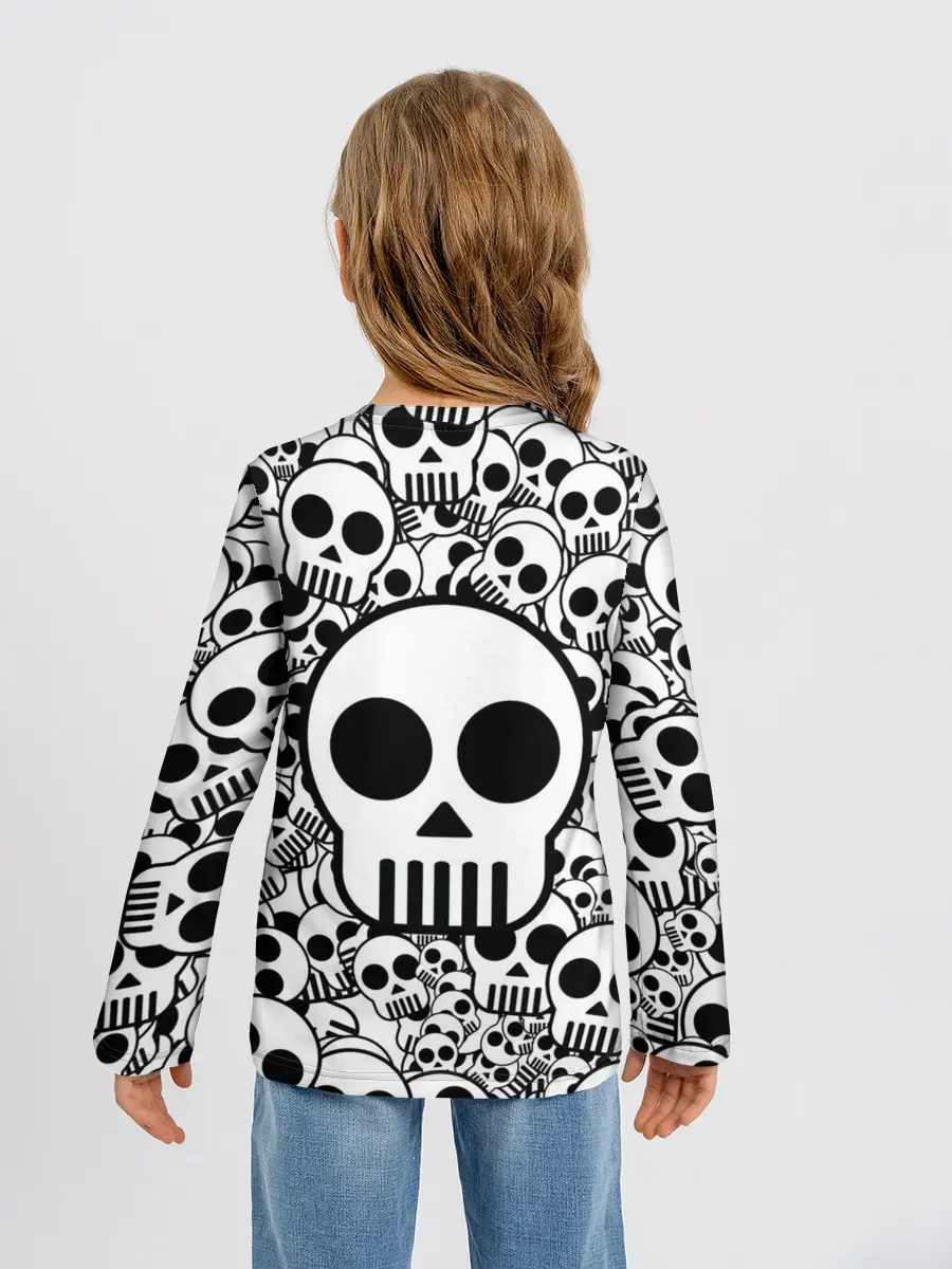 Детский лонгслив / черепа чб