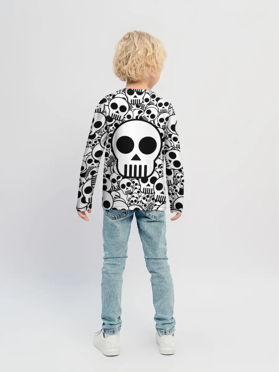 Детский лонгслив / черепа чб