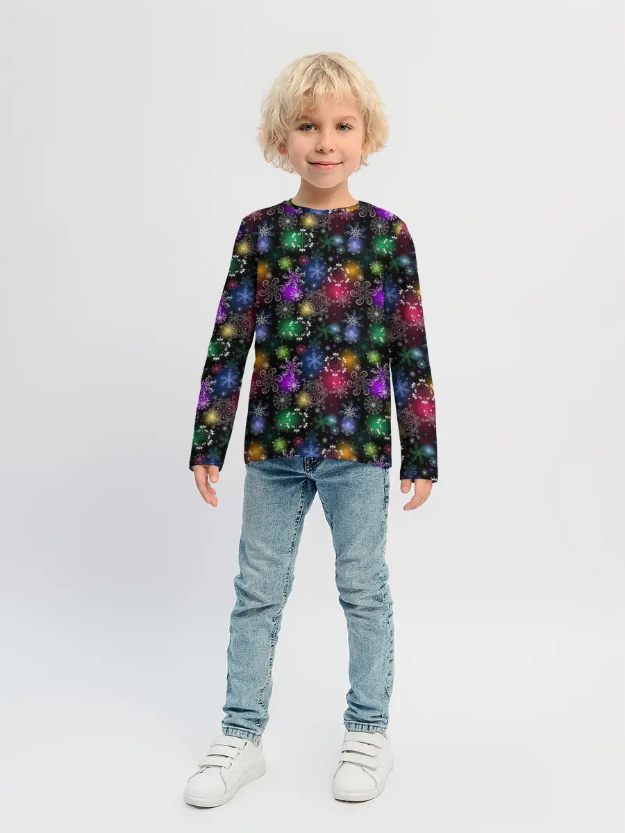 Детский лонгслив / Снежинки в разных цветах