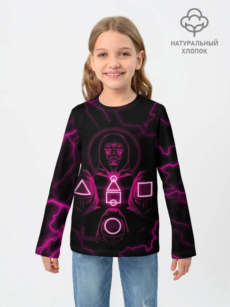 Детский лонгслив / Игра в кальмара смотрящий тут как тут