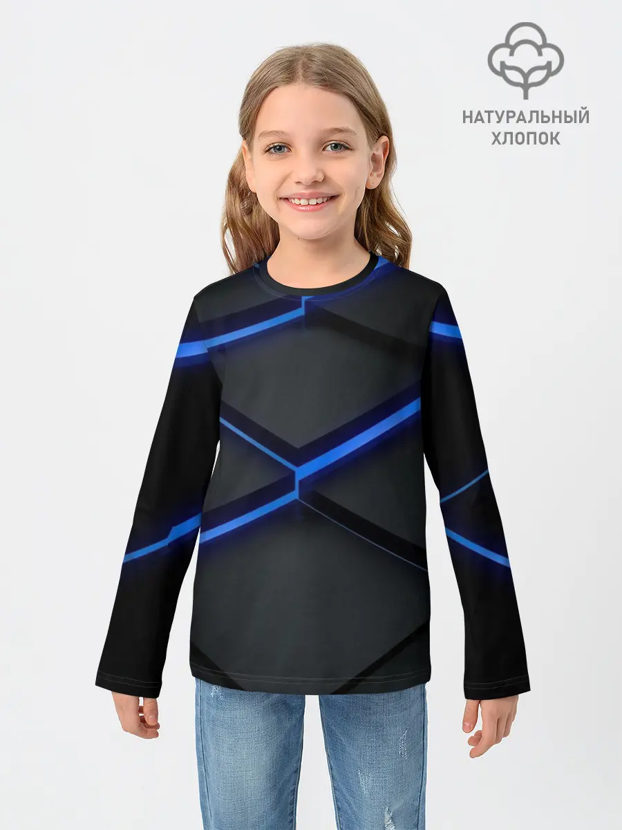 Детский лонгслив / 3d неоновый черный принт плиты