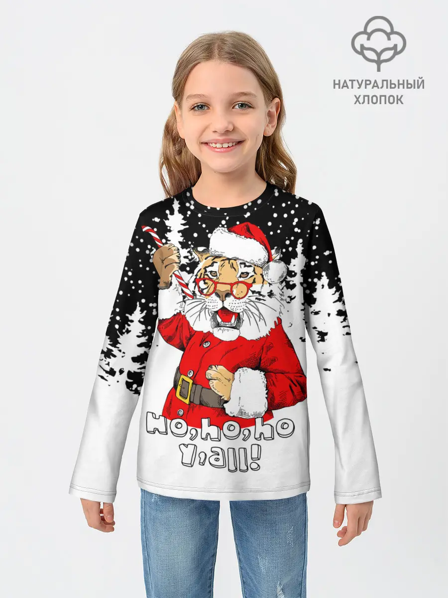 Детский лонгслив / Тигр в шубе Санта Клауса