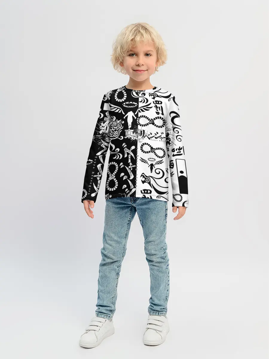 Детский лонгслив / ТОКИЙСКИЕ МСТИТЕЛИ ЛОГОБОМБИНГ ЧБ