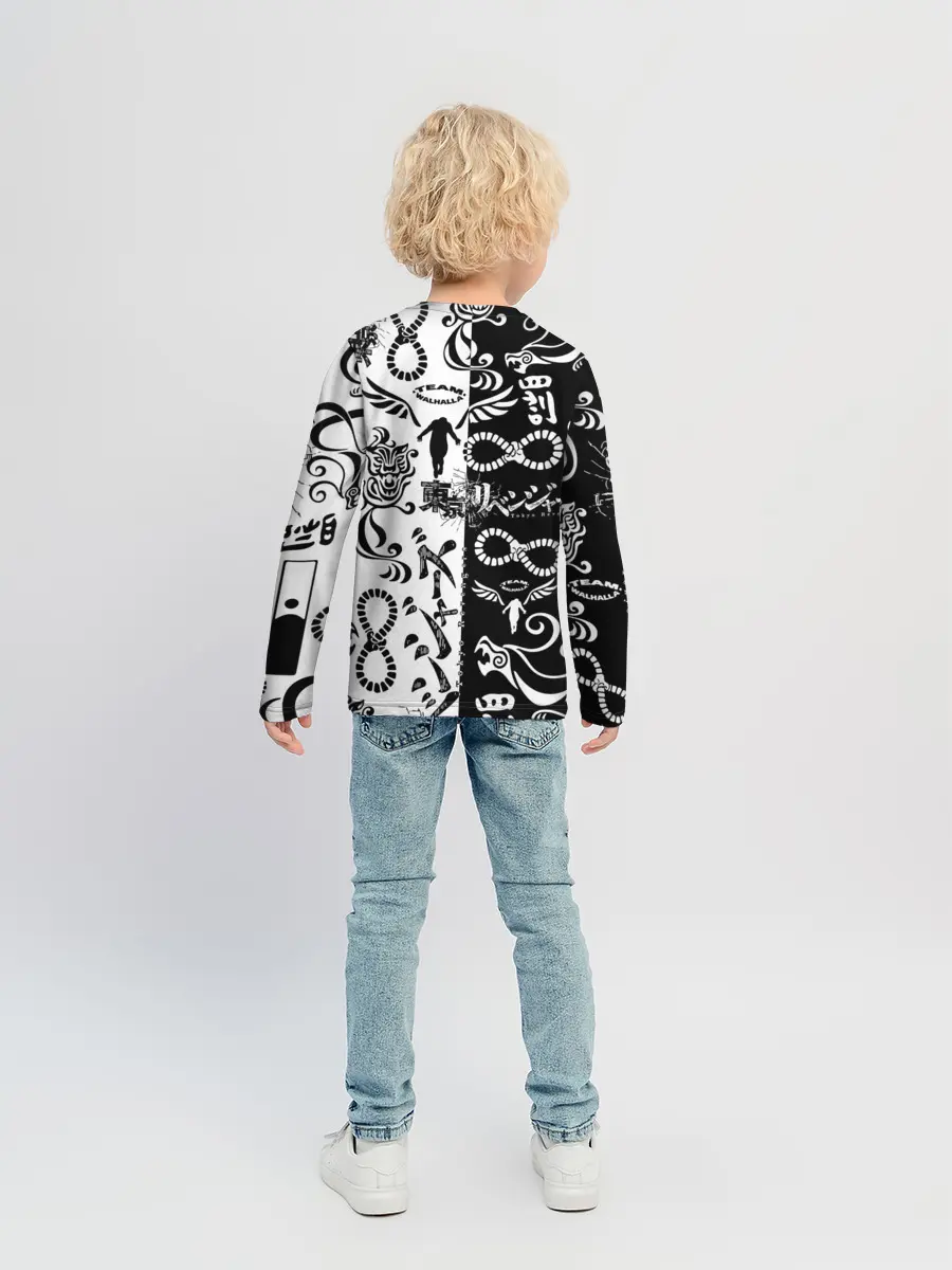 Детский лонгслив / ТОКИЙСКИЕ МСТИТЕЛИ ЛОГОБОМБИНГ ЧБ