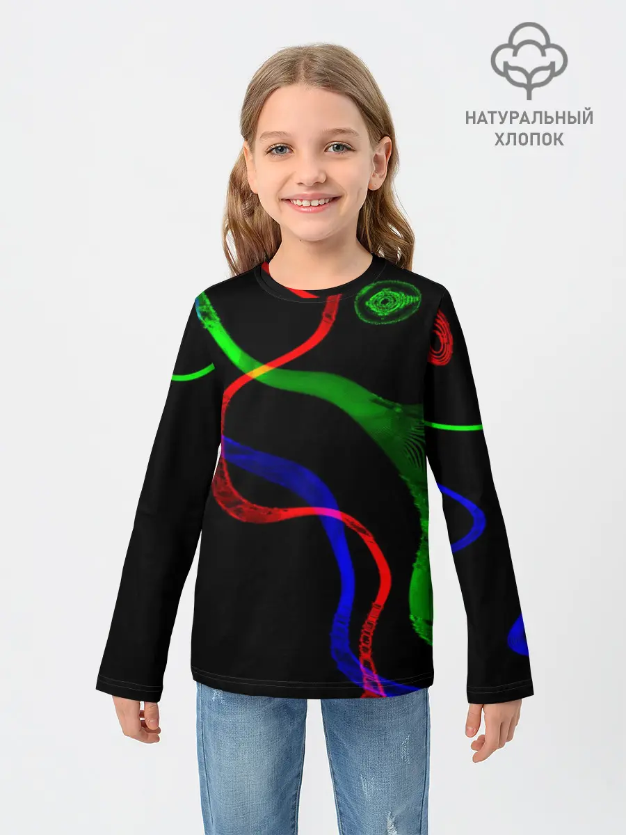 Детский лонгслив / Неоновый хаос 3D/Neon chaos 3D