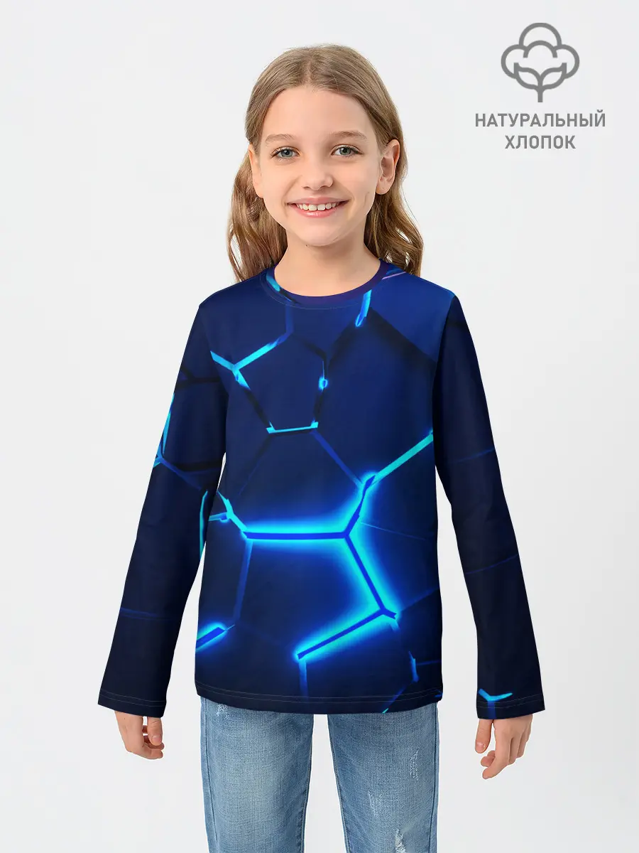 Детский лонгслив / 3D ПЛИТЫ | NEON STEEL | НЕОНОВЫЕ ПЛИТЫ