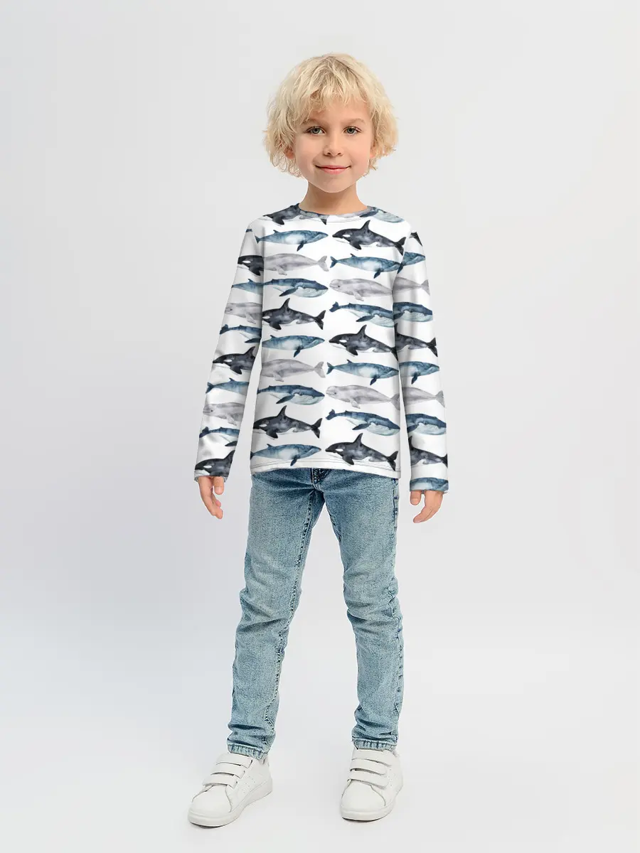 Детский лонгслив / принт с китами