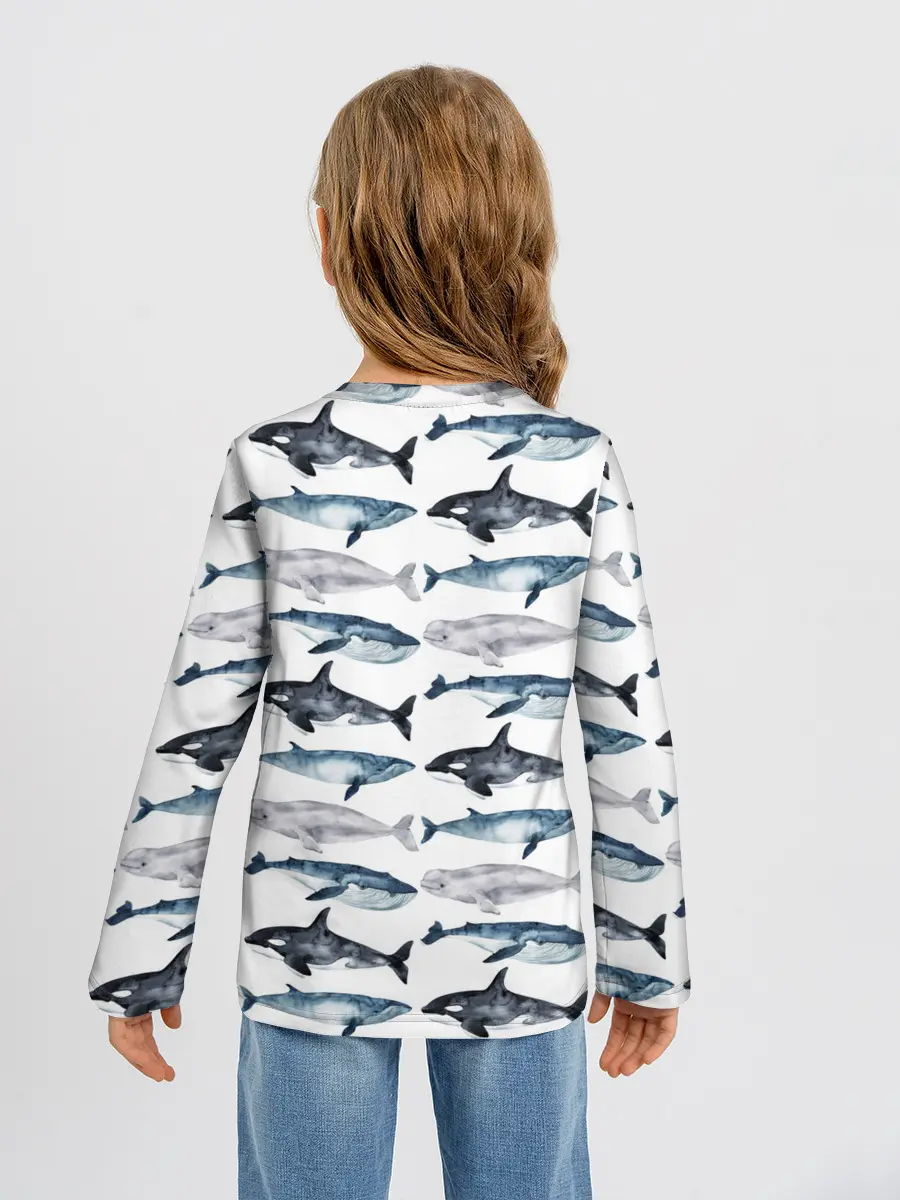 Детский лонгслив / принт с китами