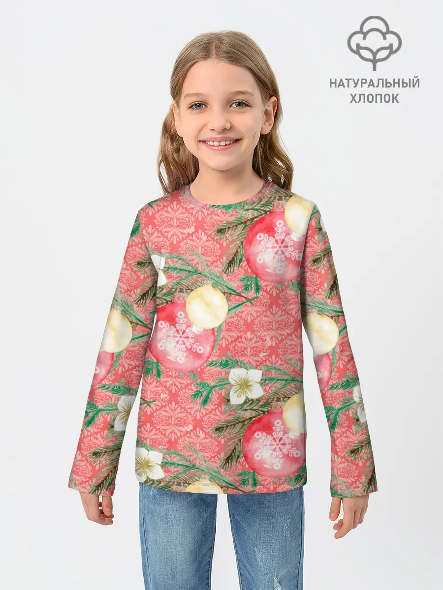 Детский лонгслив / Новогодние красные шары