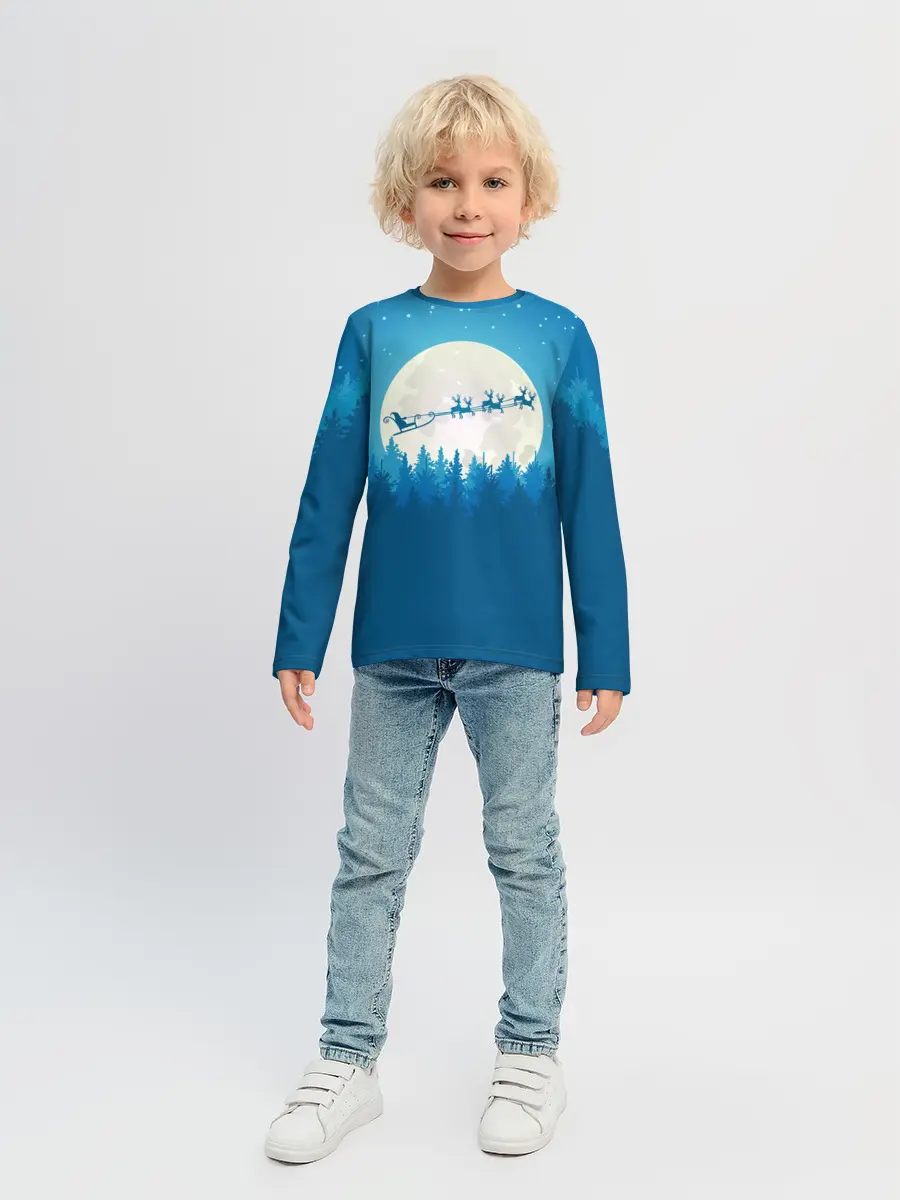 Детский лонгслив / Санта с Оленями