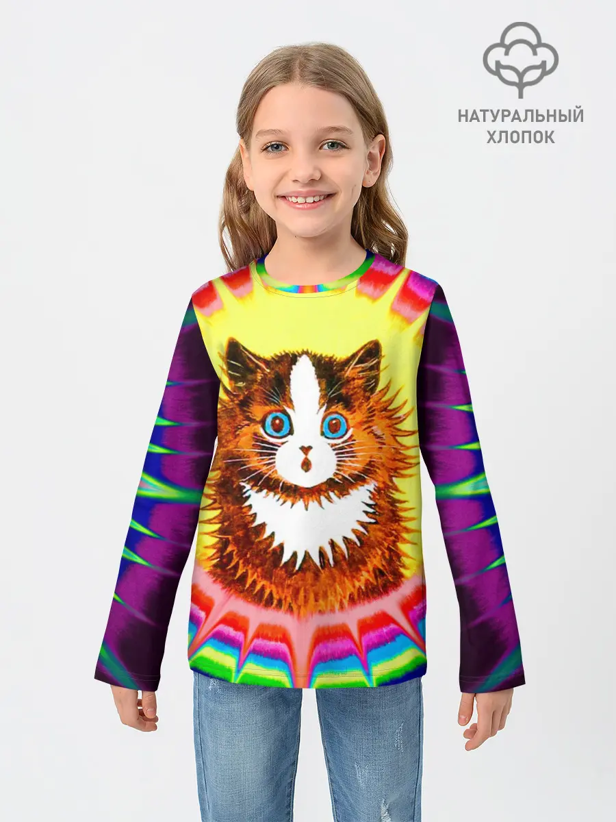 Детский лонгслив / Psychedelic Rainbow Cat