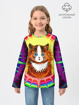 Детский лонгслив / Psychedelic Rainbow Cat