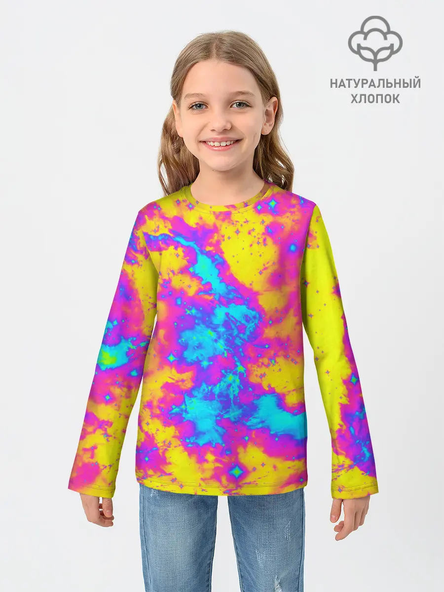 Детский лонгслив / Яркая абстракция космических красок
