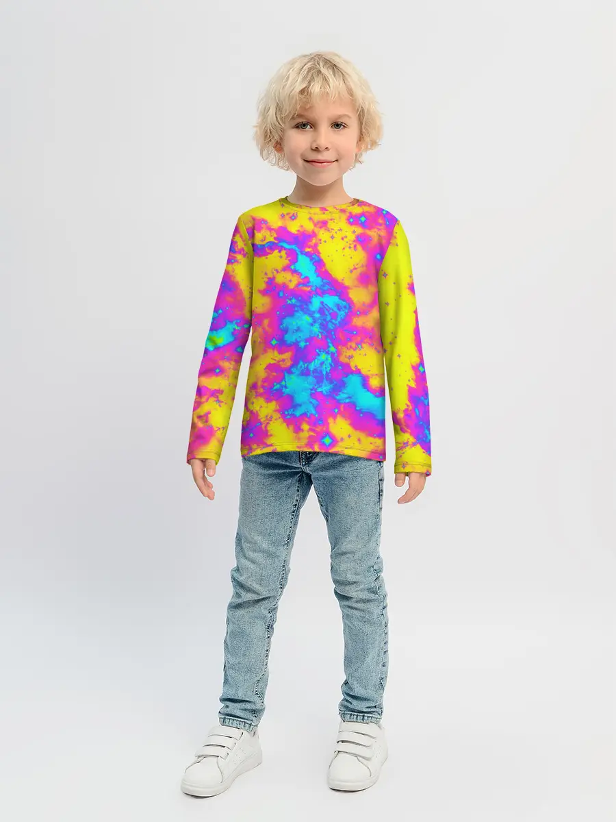 Детский лонгслив / Яркая абстракция космических красок