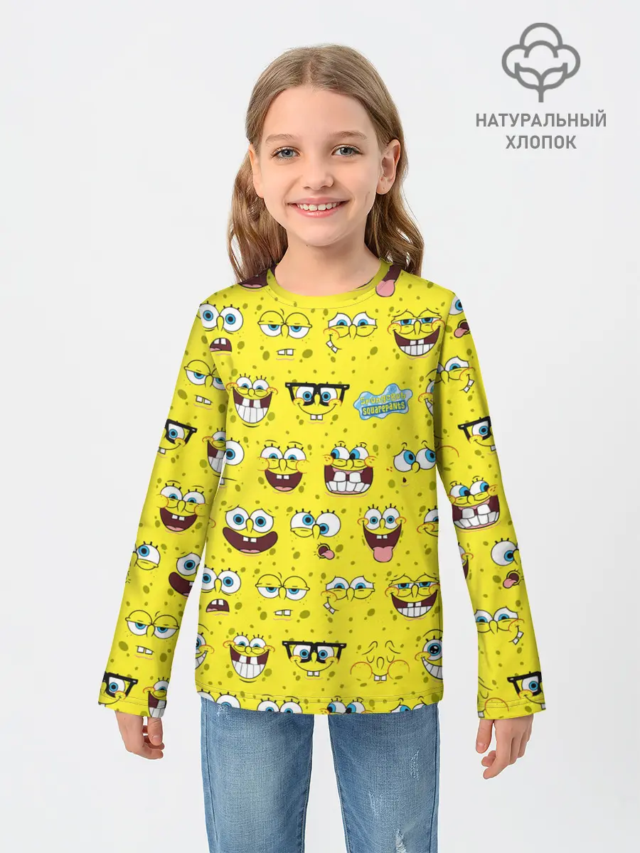 Детский лонгслив / Губка Боб паттерн