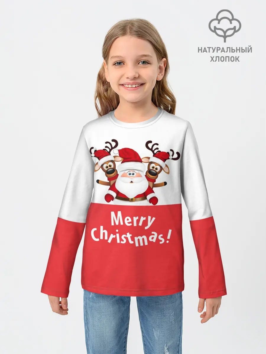 Детский лонгслив / Санта с 2 Оленями