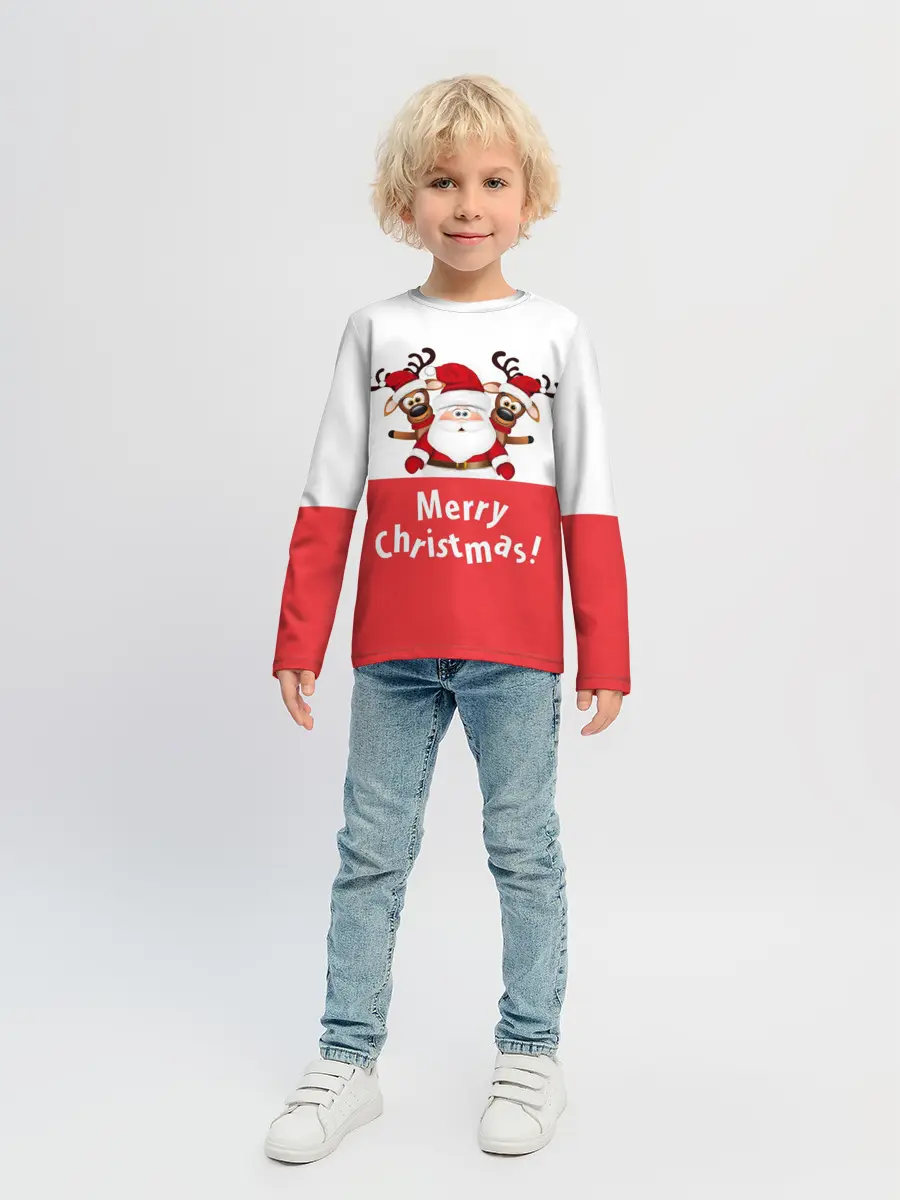 Детский лонгслив / Санта с 2 Оленями