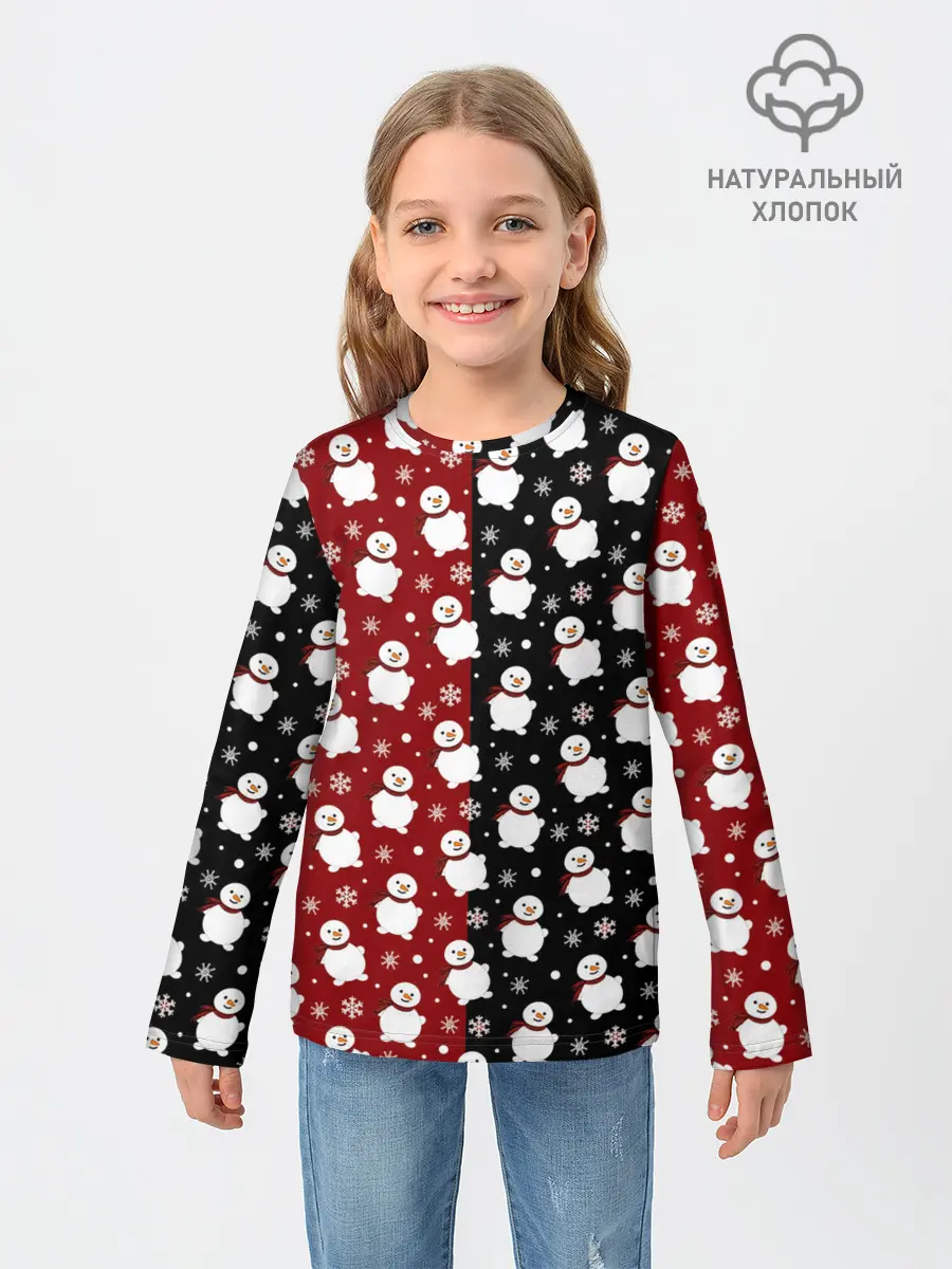 Детский лонгслив / Снеговики, снежинки и снег