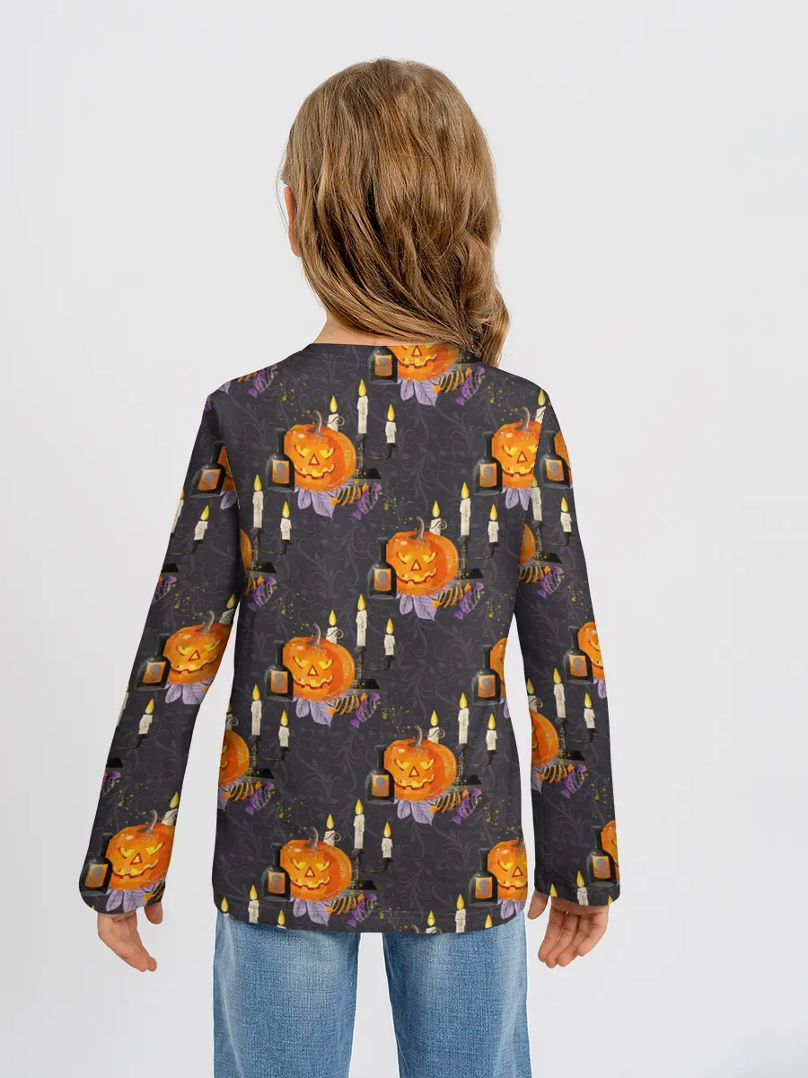 Детский лонгслив / Хэллоуин - тыквы и свечи