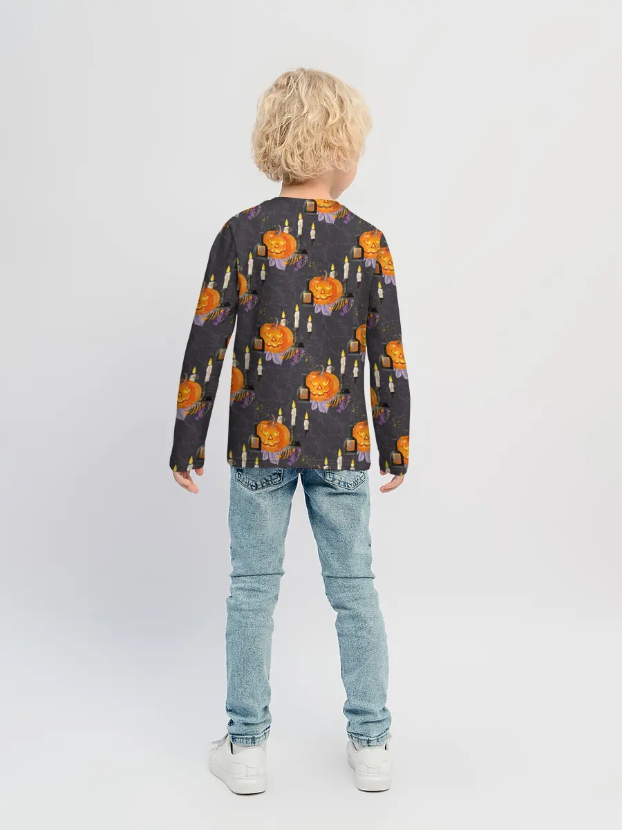 Детский лонгслив / Хэллоуин - тыквы и свечи