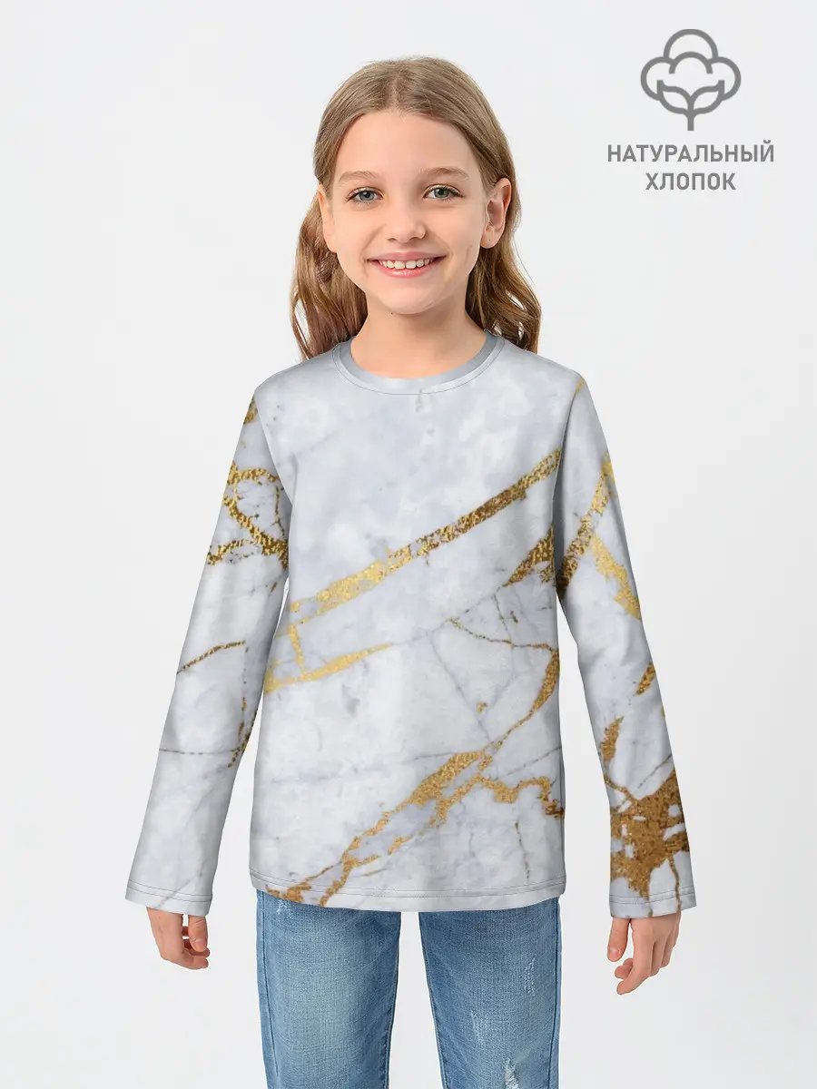 Детский лонгслив / Золото на белом
