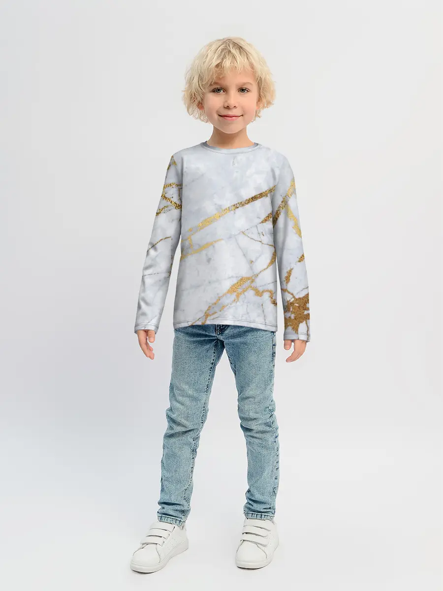 Детский лонгслив / Золото на белом