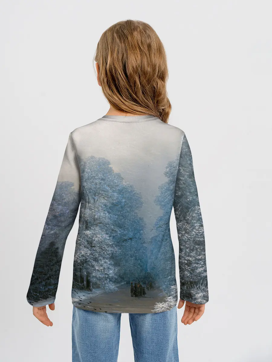 Детский лонгслив / Зимний пейзаж картина маслом