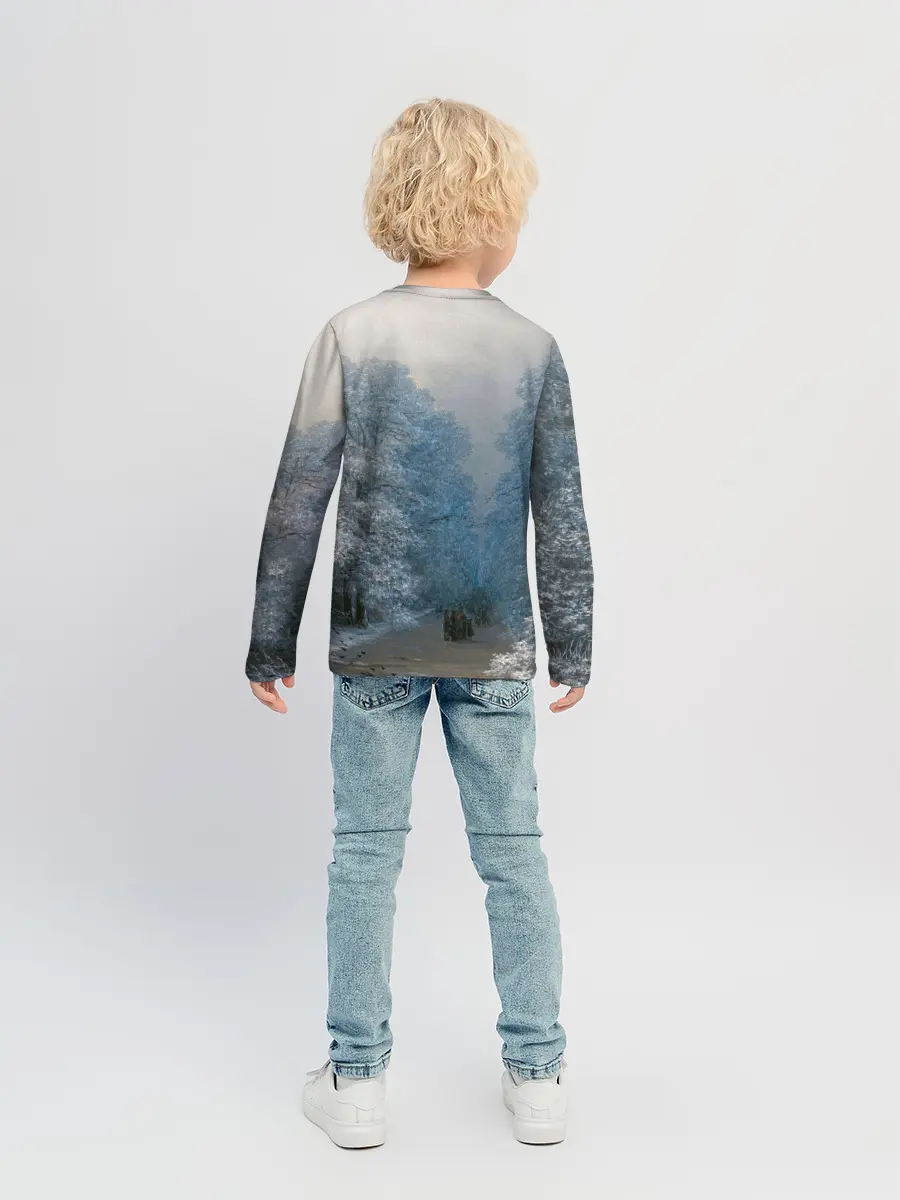 Детский лонгслив / Зимний пейзаж картина маслом
