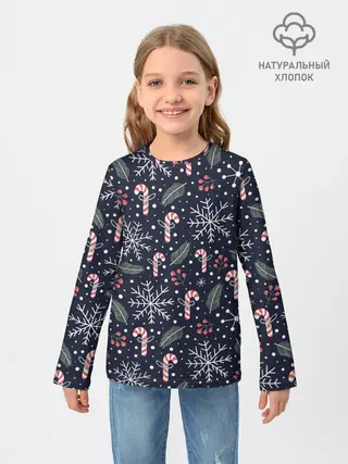 Детский лонгслив / Паттерн с веточками