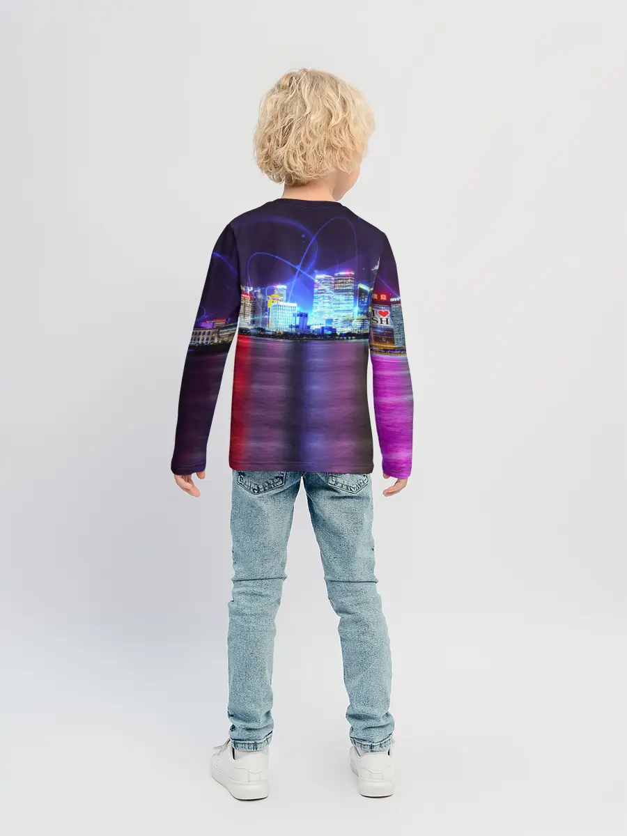 Детский лонгслив / Плывущий неоновый тигр